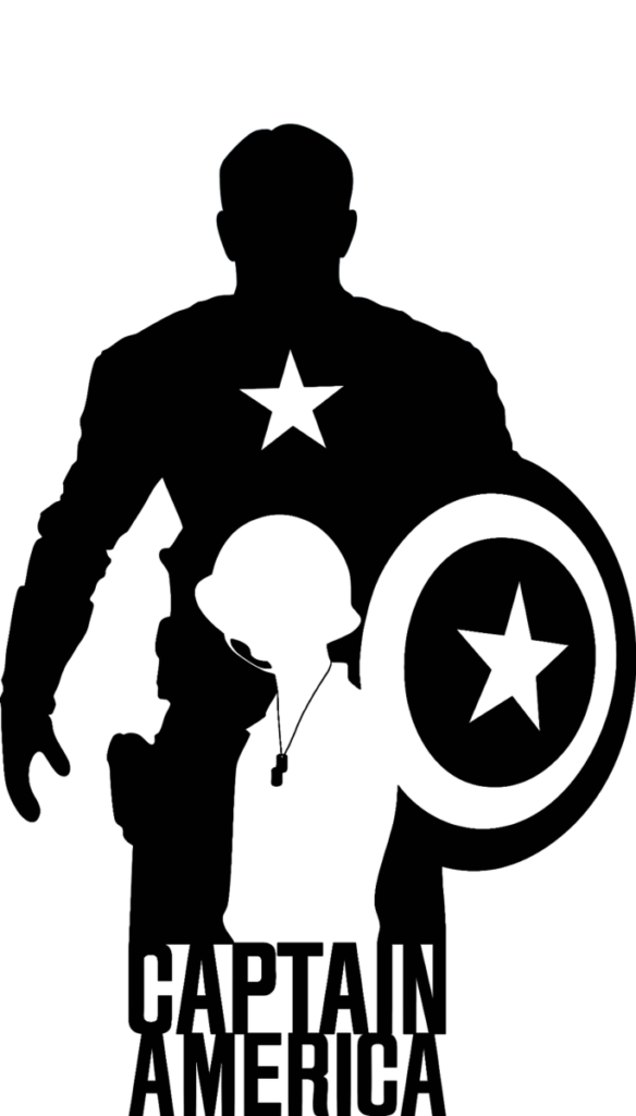 Captain America Heroic Stance With Shield And Admiring Child Silhouette SVG