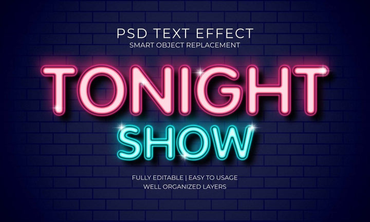 
									Neon Tonight Show Blue Brick Font Effect PSD Template